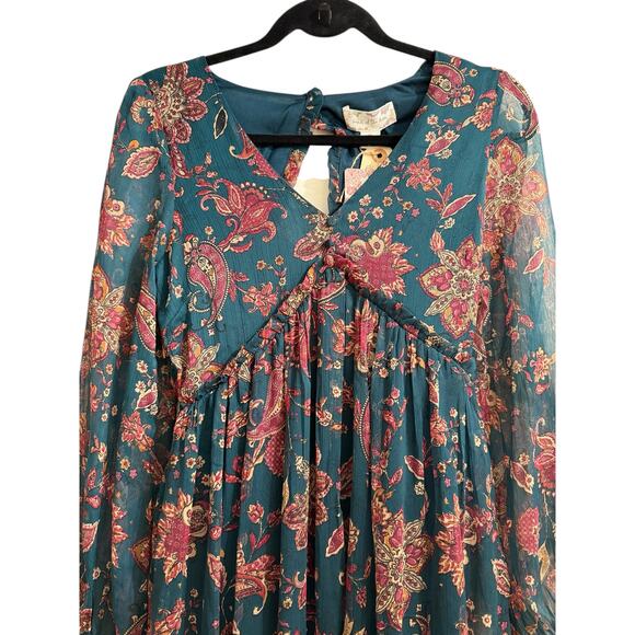 Band of the Free XS Dark Green Floral Boho Cottage Maxi Dress tiered - Picture 4 of 13